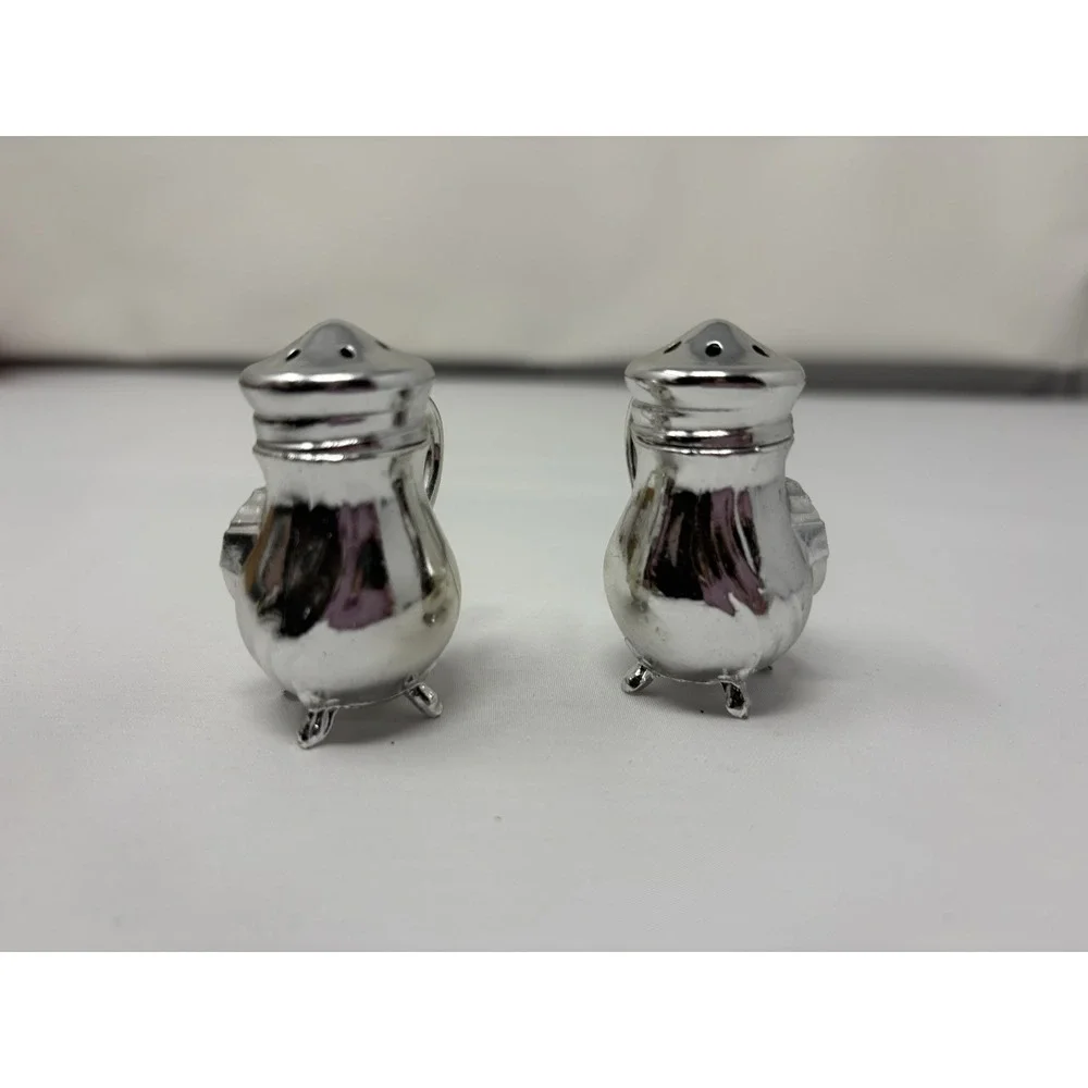 Arizona Salt and Pepper Shakers Silver Plated Vintage Metal Kettles Antique MCM